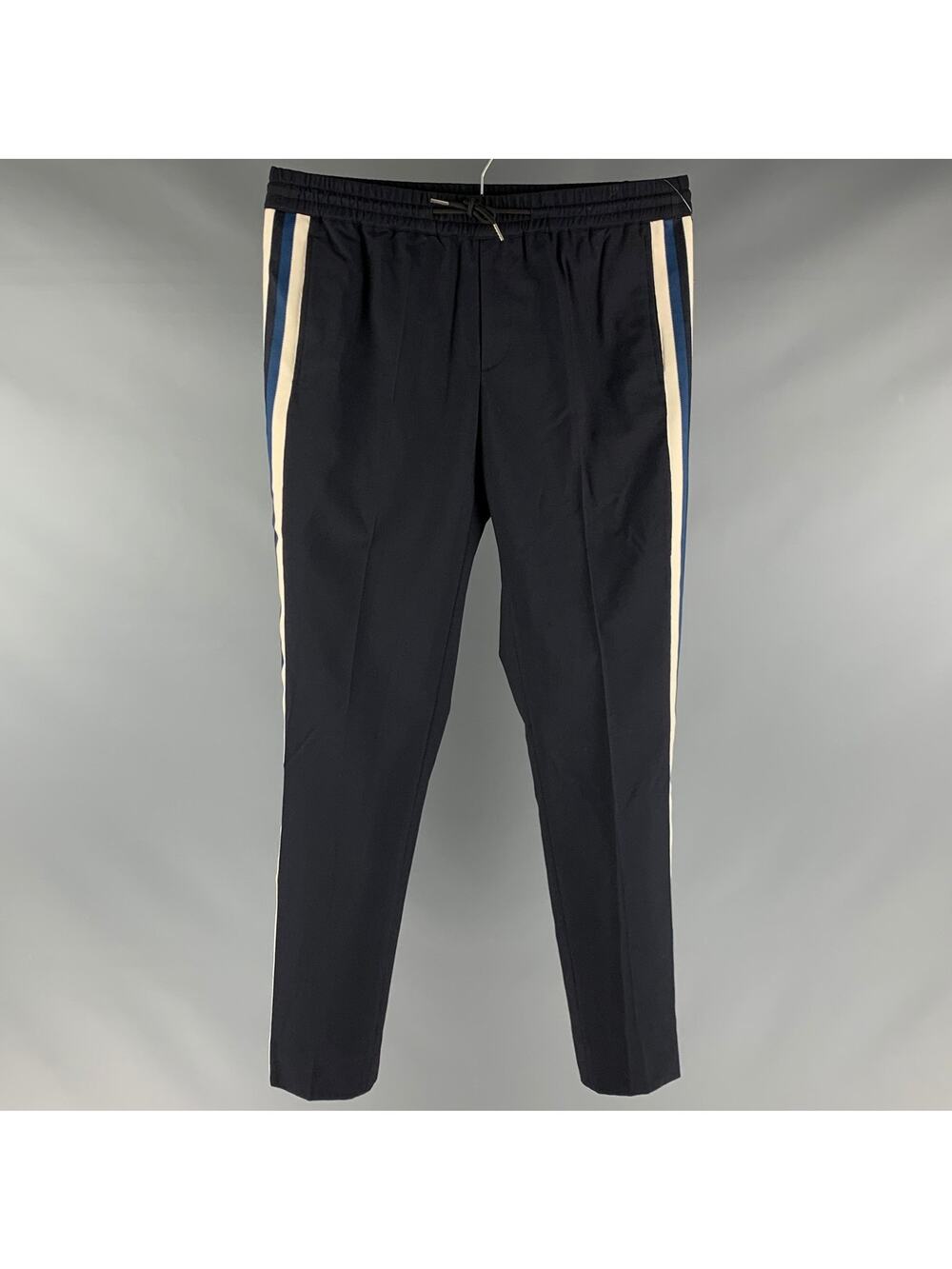 SANDRO Size 30 Navy White Vertical Stripe Wool Drawstring Casual Pants